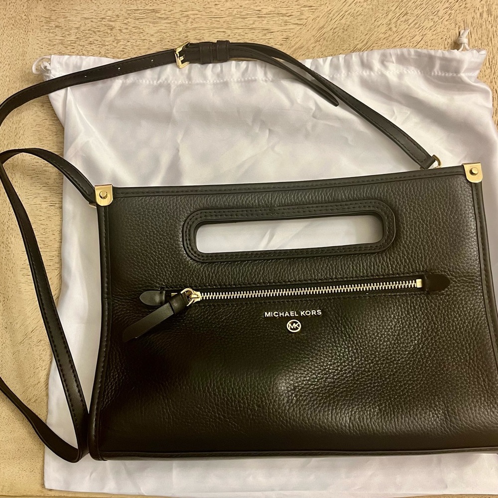 NWOT- Michael Kors Black Pebbled Leather Dual Crossbody or Clutch Bag